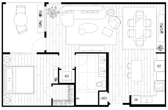 A black and white floor plan of a house with labeled rooms.